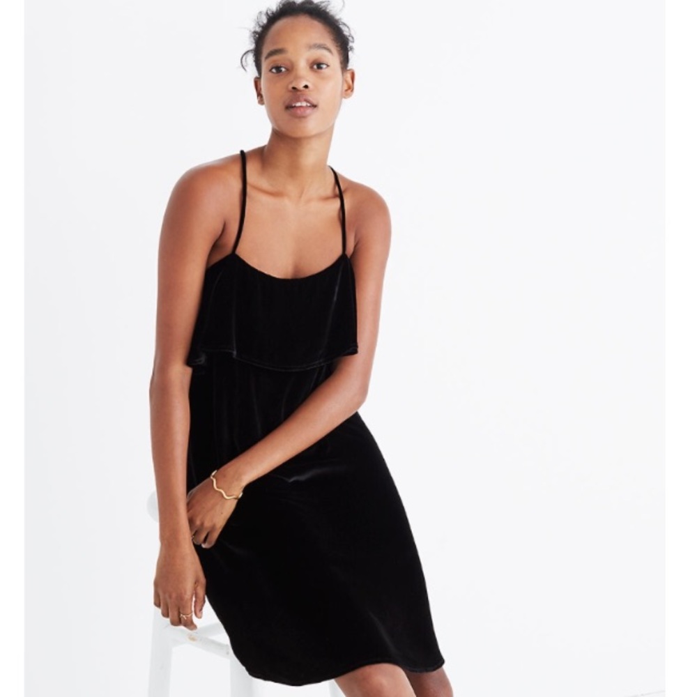 NEW Madewell Black Velvet Ruffle Mini Dress Size Small